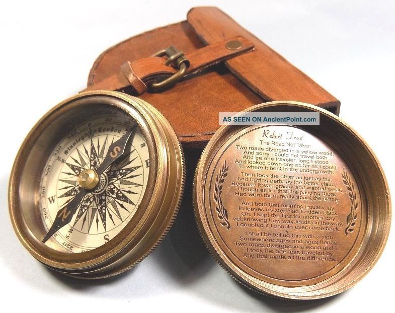Vintage Style Brass Pocket Antique Compass W Leather Case Campaninig Hiking 01 Compasses photo