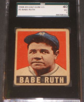 1949 Leaf Babe Ruth Baseball Card Sgc 40 Vg 3 Ny Yankees Antique Cards photo
