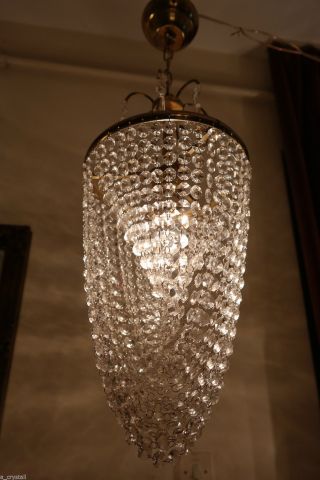 Antique Vnt.  Small French Basket Style Crystal Chandelier Lamp 1960 ' S 9 In photo