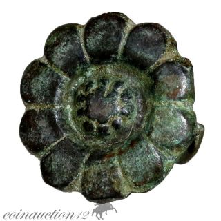Roman Bronze Plate Flower Fibula Brooch 200 - 300 Ad photo