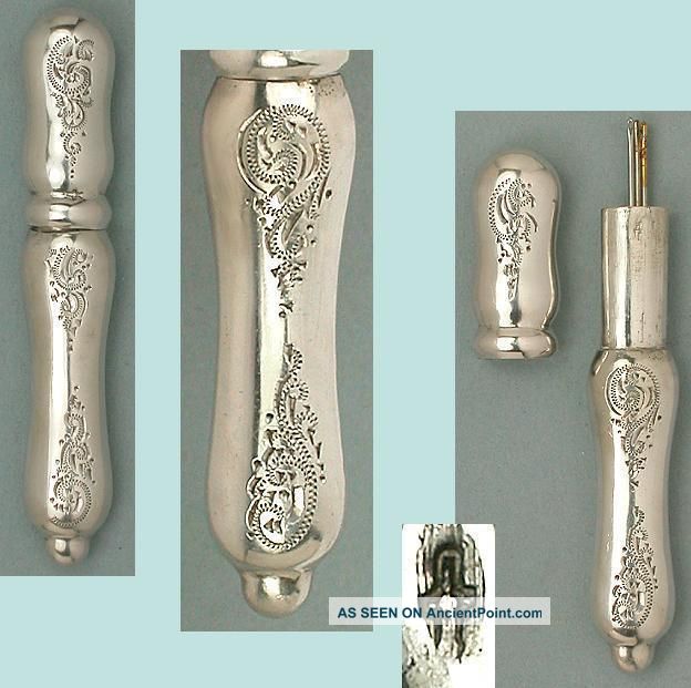 Antique Solid Silver Engraved Needle Case Dutch Hallmarks Circa 1870 Needles & Cases photo