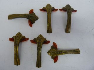 6 - Vintage Waterfall Art Deco W/amber Bakelite Celluloid Inserts Drawer/dr Pulls photo