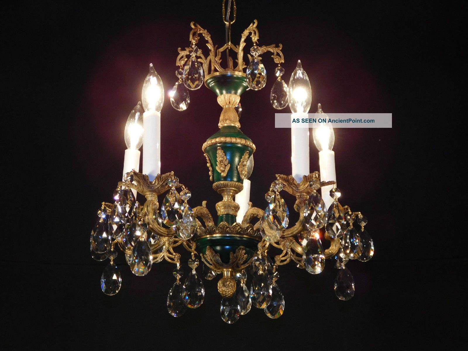 Darlingest Antique French Empire Green Lead Cut Brass Crystal Chandelier Chandeliers, Fixtures, Sconces photo