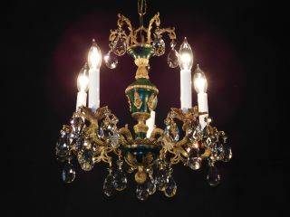 Darlingest Antique French Empire Green Lead Cut Brass Crystal Chandelier photo