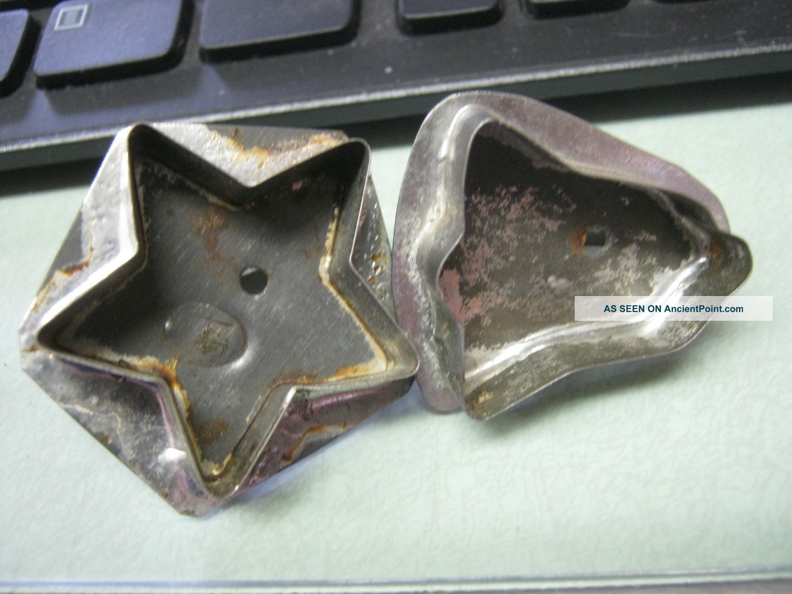 Two Small Antique Cookie Cutters - - Hand Made Star And Bell Primitives photo