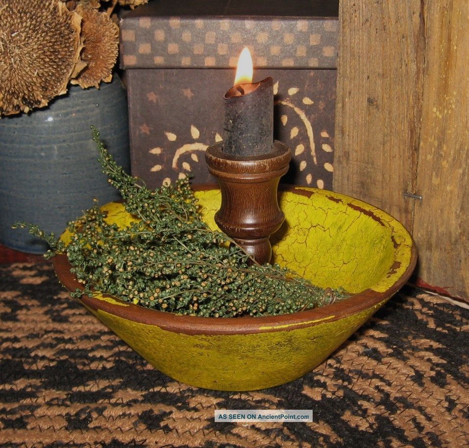 Wood Bowl Antique Sunflower Yellow Primitive/french Country Farmhouse Decor Primitives photo