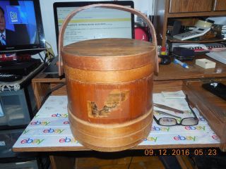 Primitive Antique Wood Made Firkin W Lid Shaker? / Sugar Bucket photo