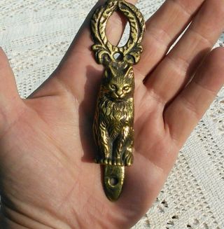 Antique Brass Cat & Feathers Small Door Knocker Possibly Georgian photo