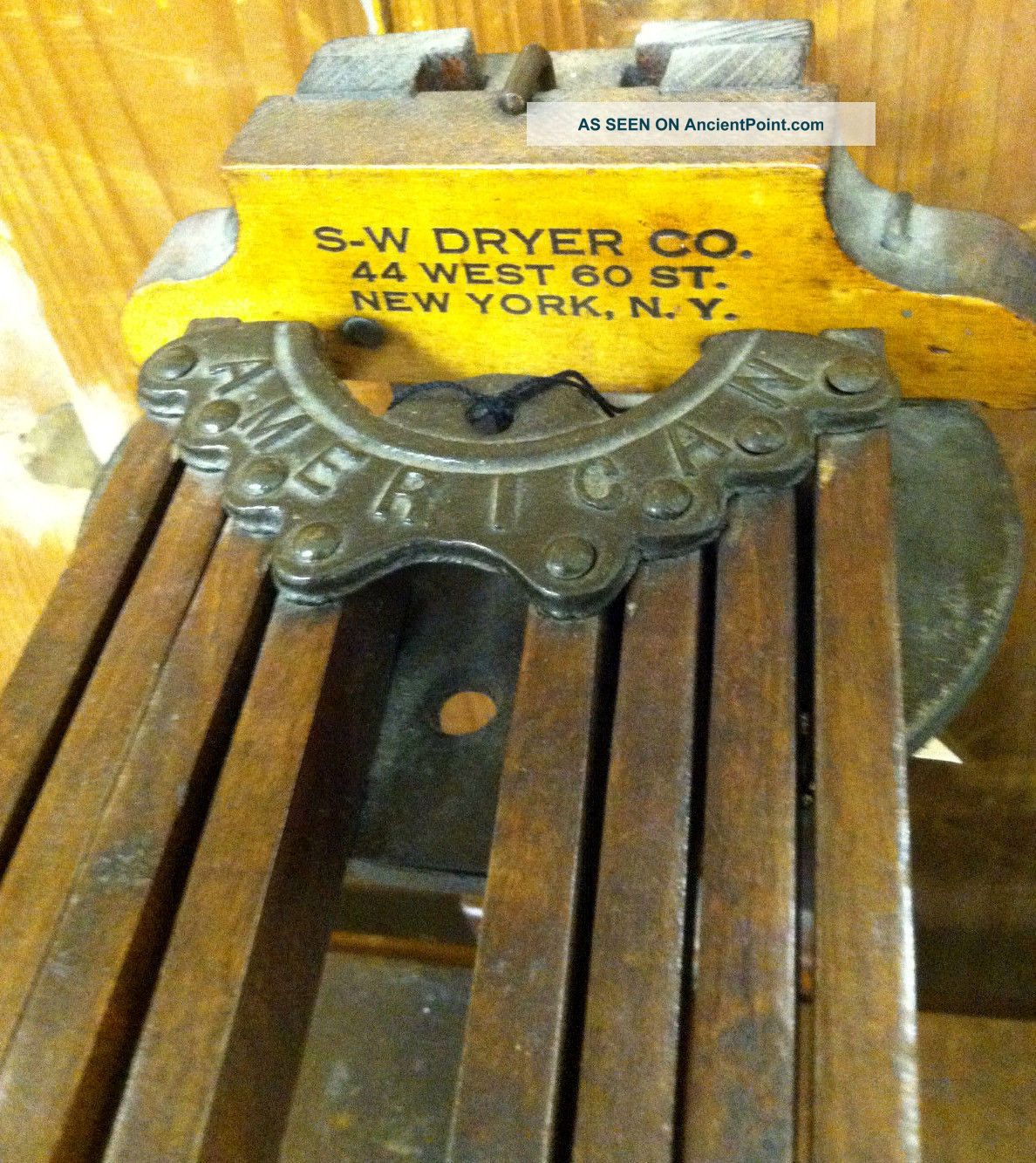 Antique Primitive Cast Iron & Wood Clothes Washer Wall Dryer Rack - Huge Primitives photo