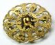 Antique Pierced Brass Filigree Button W/ Cut Steel Accents - 7/8 
