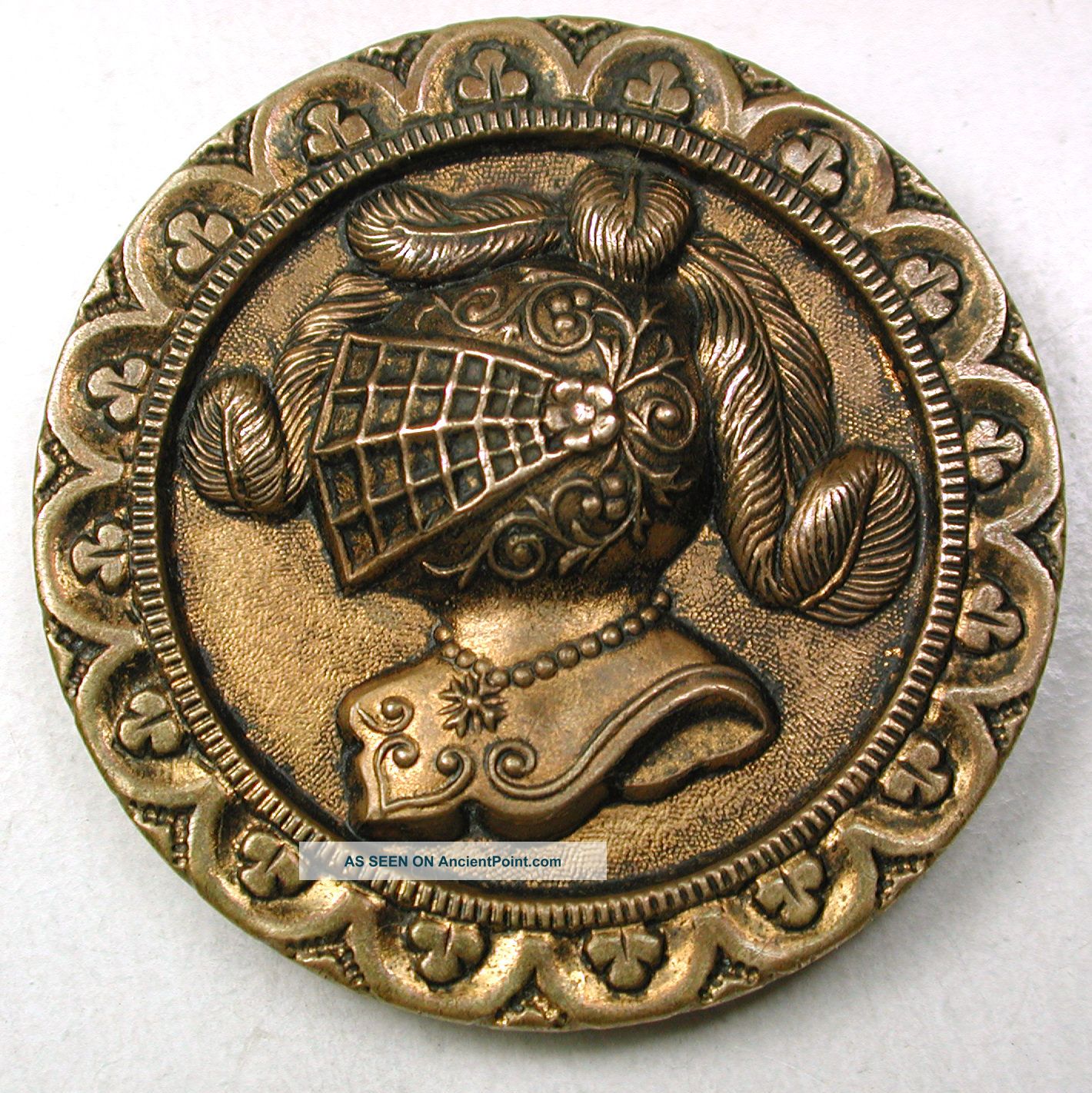 Lg Sz Antique Brass Button Detailed Fancy Knights Helmet - 1 & 9/16 Buttons photo