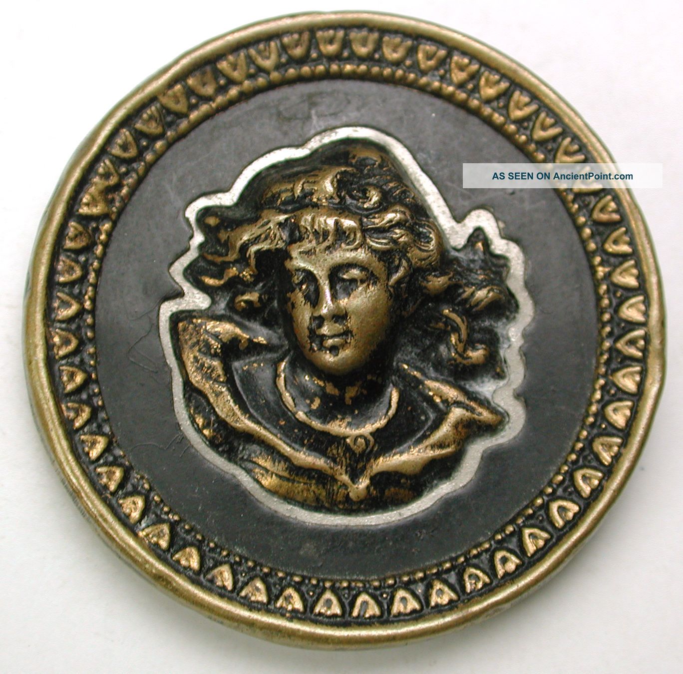 Antique Brass Button Womans W/ Necklace Design - 1 & 1/4 