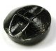 Antique Black Glass Button Exotic Flower W/ Shell & Carnival Luster - 5/8 