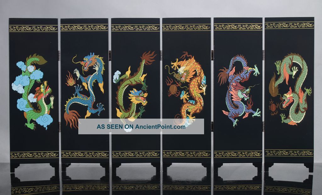 Chinese Lacquerware Hand Painted Chinese Dragon Screen D615 Other Chinese Antiques photo