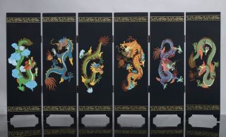 Chinese Lacquerware Hand Painted Chinese Dragon Screen D615 photo