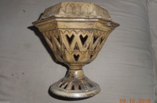 Antique Early 1900s Painted Pedestal Cast Iron String Lamp Holder Stylized Heart photo