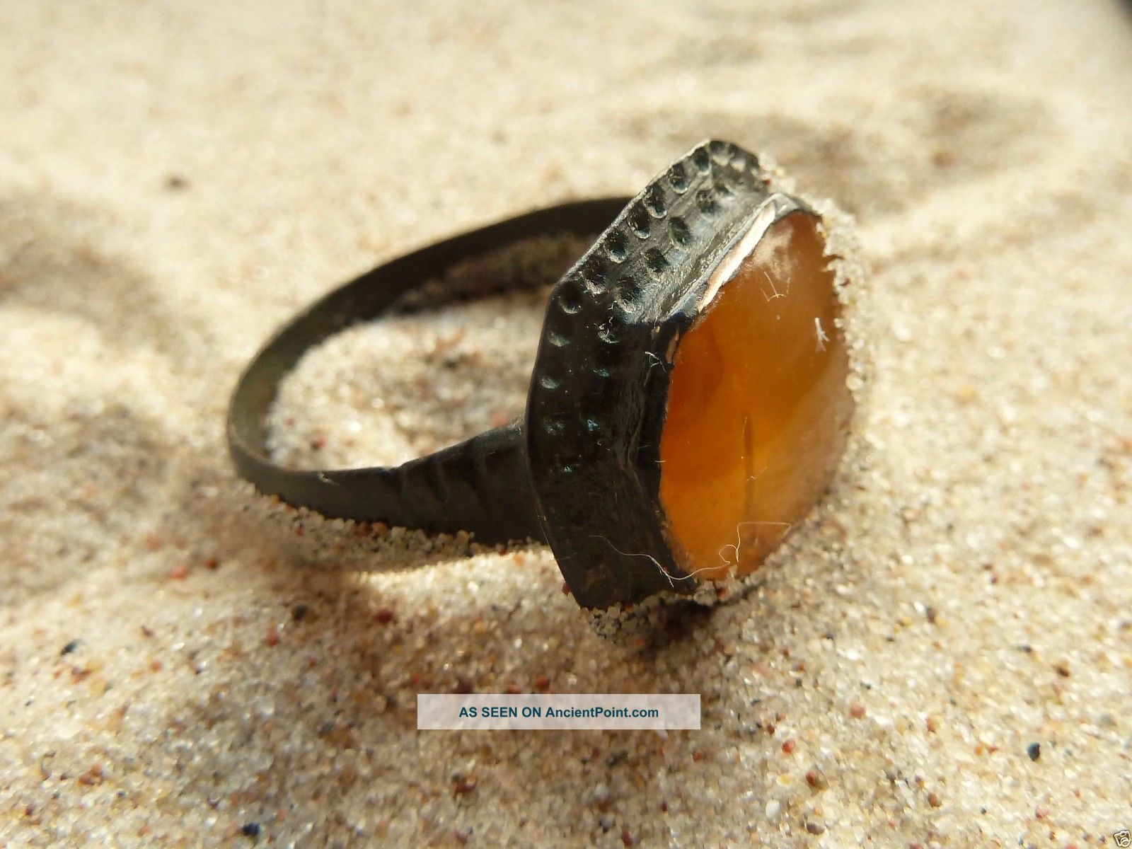 Medieval Bronze Ring With Amber Insert (b738) Other Antiquities photo