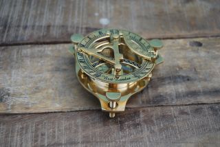 Vintage Brass Sundial Compass Handmade Nautical Marine Camping Compass photo