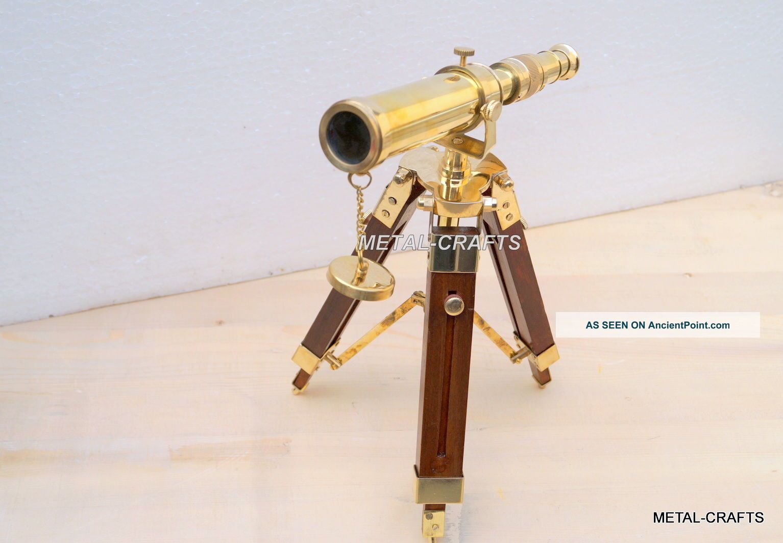 Solid Brass Telescope With Wood Stand Nautical Table Top Antique Decor Items Telescopes photo