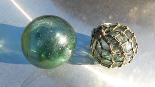 Two Vintage Tiny Japanese Glass Net Fishing Float photo