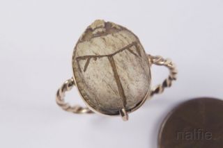 Antique 9k Gold Ancient Steatite Scarab Egyptian Revival Ring C1920 ' S photo