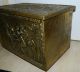 Antique 19th Century Victorian Era Repousse Brass Over Wood Kindling Box Trunk Boxes photo 3