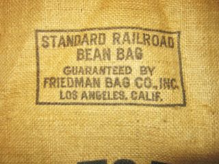 Vintage Antique California Railroad 100 Lb Baby Lima Bean Burlap Bag Gunny Sack photo