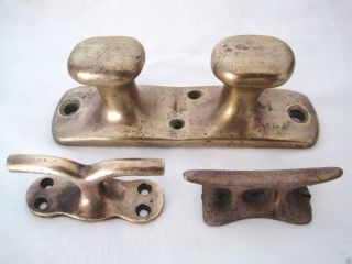 3 Vintage Antique Maritime Nautical Ship Boat Yacht Solid Brass Cleats photo