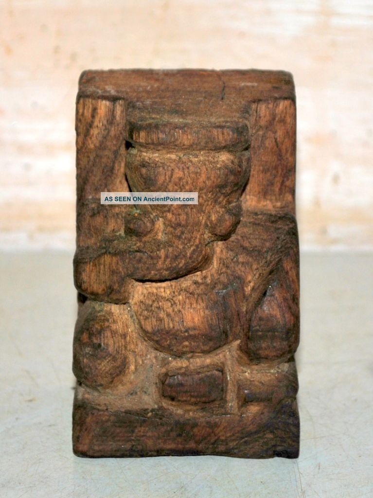 Old Antique India Wooden Hand Carved Hindu God Lord Temple Ganesha Statue India photo