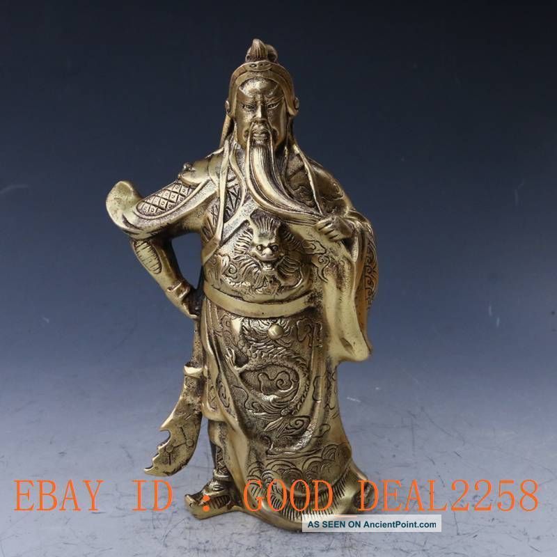 Chinese Brass Handwork Carved God Of Guanyu Statue W Qing Dynasty Mark Other Antique Chinese Statues photo