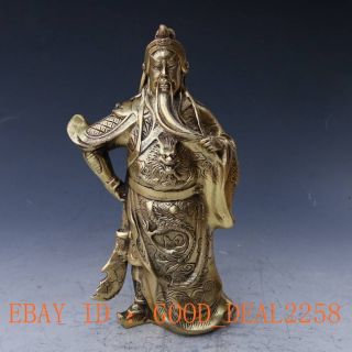 Chinese Brass Handwork Carved God Of Guanyu Statue W Qing Dynasty Mark photo