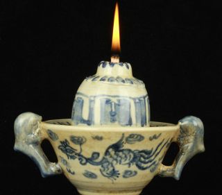 Collectible Old Handwork Painting Jingdezhen Blue And White Porcelain Oil Lamp photo