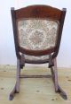 Vtg Victorian Folding Wooden Rocking Chair Tapestry Seat & Back W/ Carved Detail 1900-1950 photo 3