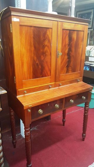 Antique American Federal Mahogany Butler ' S Chest Desk Cabinet 1800 ' S photo