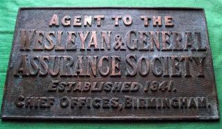 C1900 Brass Vintage Antique Sign Plaque Wesleyan & General Assurance 8 