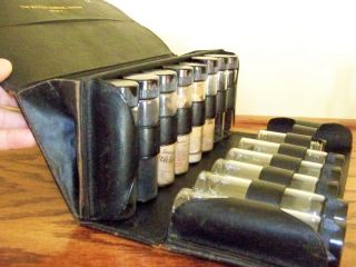 Vintage Leather Doctor Pharmacist Apothecary Medicine Bag Case 14 Bottles photo