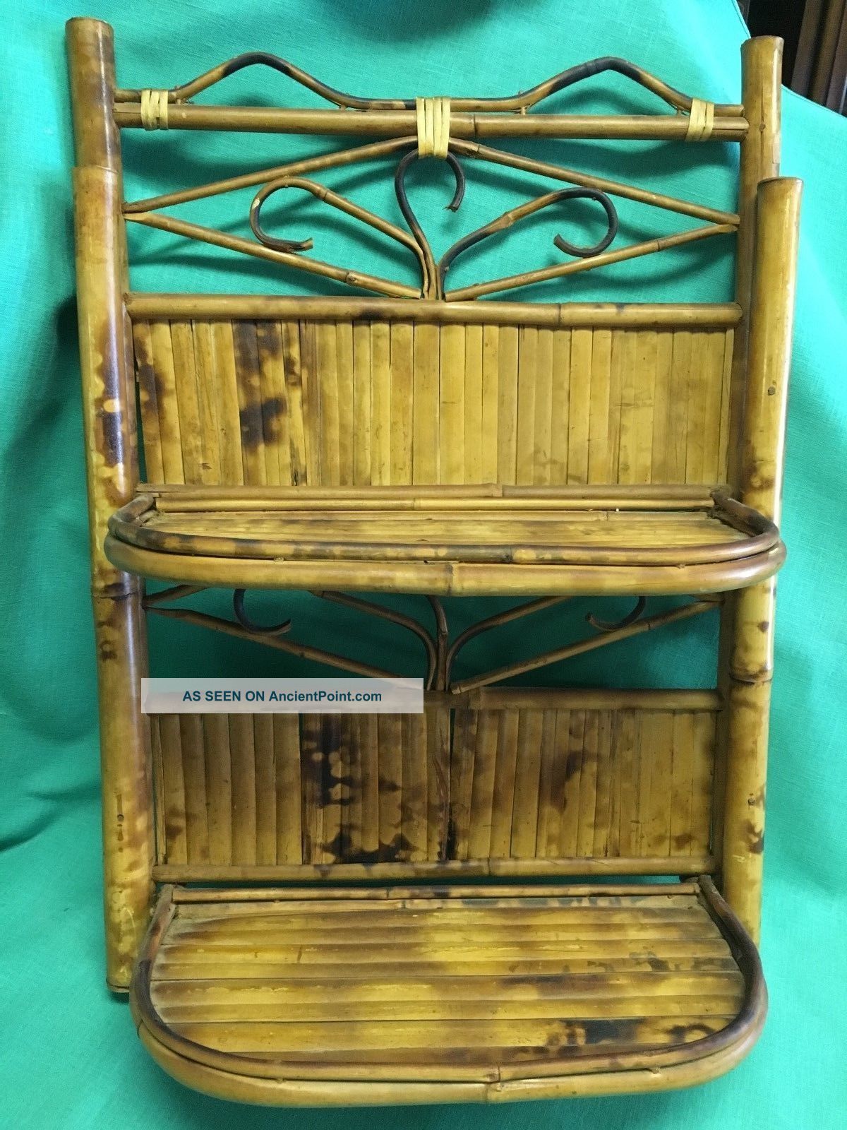 Vintage Bamboo Unique 2 Folding Shelves Curved And Bent Design 1900-1950 photo
