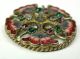 Antique Button Brass Frame On Rope Rim Enamel & Paste Stunning 1 & 1/4 