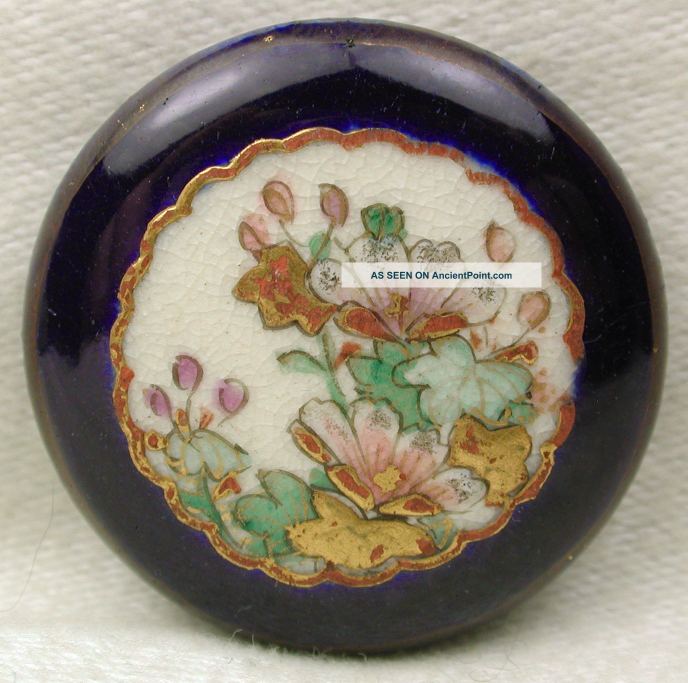 Antique Meiji Satsuma Button Detailed Flowers W/ Gold Accents & Cobalt Border Buttons photo