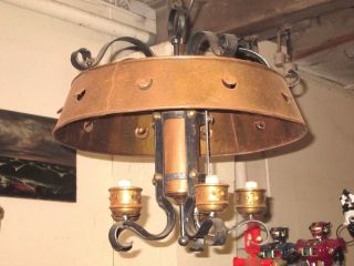 Antique Brass & Mission Hanging Lamp C 1920 ' S photo