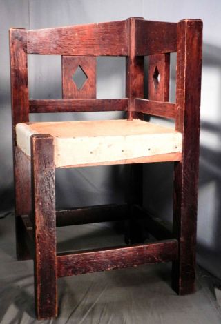 Antique Arts Crafts Dark Oak Corner Chair Mission Quarter Sawn Limbert Style Old photo