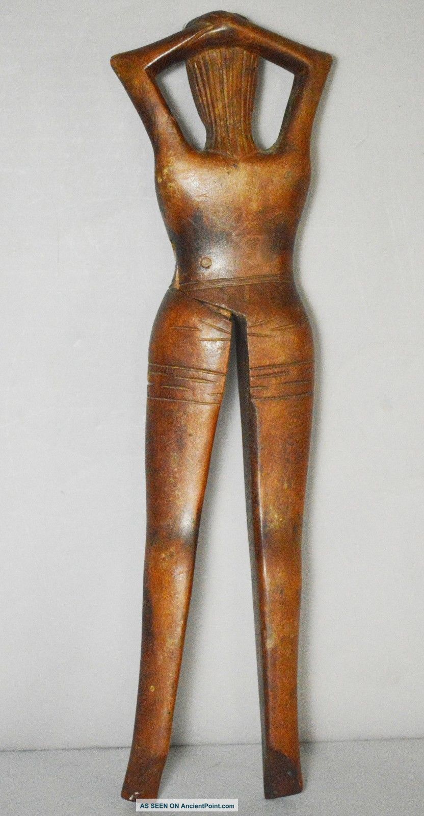 Antique Carved Wood Folk Art Figural Naughty Lady Female Form Nut Cracker Primitives photo