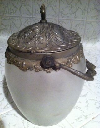 Edwardian Victorian Fancy Silverplate Frosted Glass Biscuit Barrel Cracker Jar photo