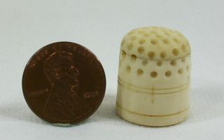 Antique Carved Bone Child ' S Thimble For Sewing Box,  Circa 1830,  Exc.  Cond. photo