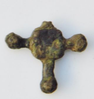 Early Medieval Bronze Bud Cross Pendant C.  1000 Viking Or Norman Period Amulet photo