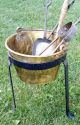 Vintage Apple Butter Jam Brass Copper Pot Bucket Planter W Castiron Base & Tools Hearth Ware photo 2