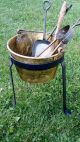 Vintage Apple Butter Jam Brass Copper Pot Bucket Planter W Castiron Base & Tools Hearth Ware photo 6