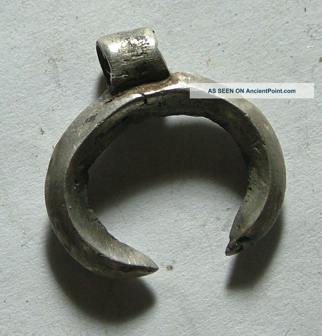 Ancient Roman Silver Zodiac Lunar Crescent Moon Pendant Amulet Artifact Roman photo