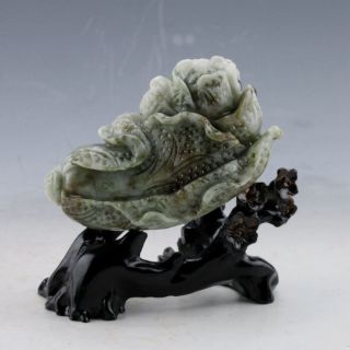 Chinese Natural Dushan Jade Hand - Carved Cabbage Statue photo