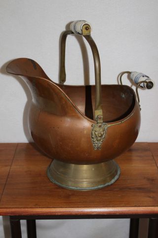 Antique Large Fireplace Ash Bucket / Coal Skuttle Copper Brass Hearth Ware Tool photo